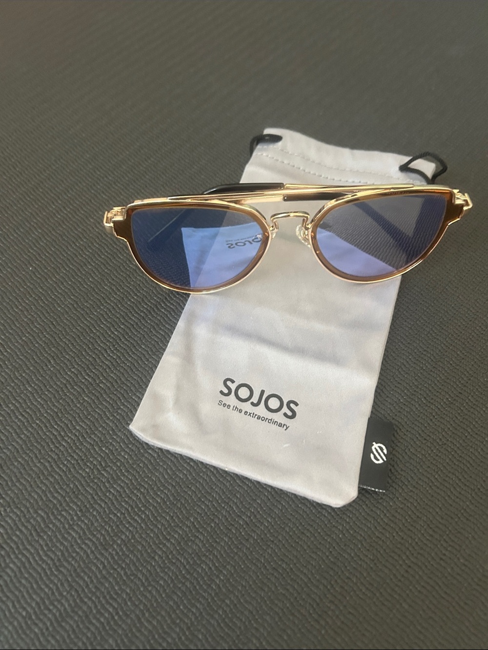 SOJOS Women's Gold Frame Sunglasses with Blue Lenses
